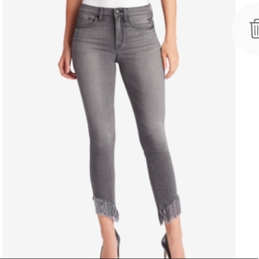 NEW William Rast Fringe Hem Perfect Skinny Crop Jeans, Size 24, Gray